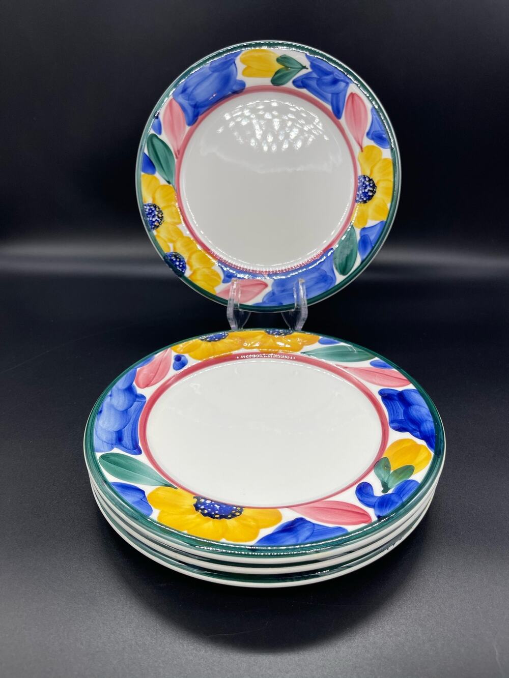 Pier 1 Imports Hand Painted Made in Italy Set of 4 Salad Plates Floral Design 8"